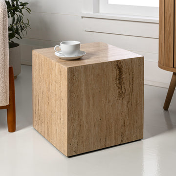 Felix 15" Contemporary Natural Marble Handmade Cube End Table